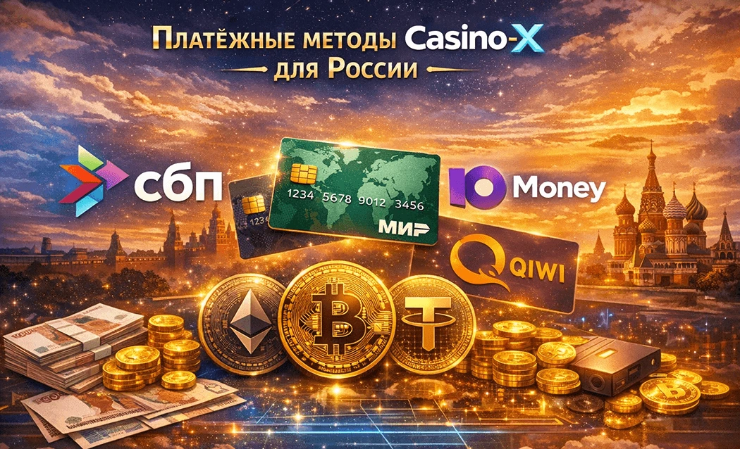Платёжные методы Casino-X - СБП, карты МИР, ЮMoney, QIWI и криптовалюты